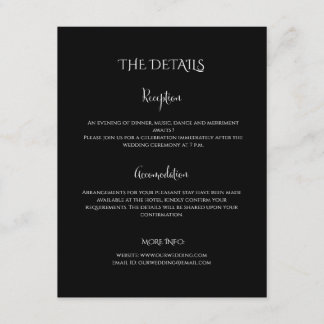 Cartão De Informações Detalhes de casamento preto e branco de Luxo Moder