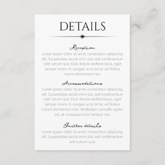 Cartão De Informações Detalhes de Casamento Preto e Branco Elegant Flare