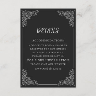 Cartão De Informações Detalhes de Casamento Preto e Branco Elegantes e V