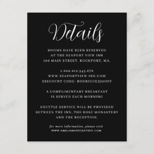 Cartão De Informações Detalhes de Casamento Preto e Branco Minimalista E