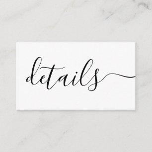 Cartão De Informações Detalhes de casamento preto e branco personalizado