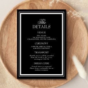 Cartão De Informações Detalhes de Casamento Preto Elegantes