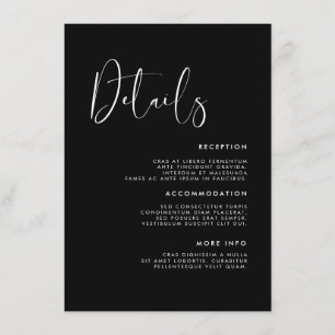 Cartão De Informações Detalhes de casamento preto elegantes e modernos