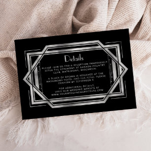 Cartão De Informações Detalhes de casamento preto prateado Deco vintage