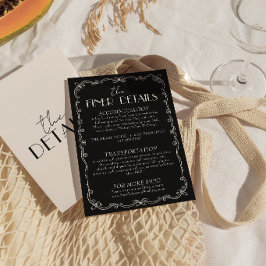 Cartão De Informações Detalhes de Casamento Retro de Luxo em Preto e Mar