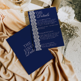 Cartão De Informações Detalhes de casamento retrô em renda azul naval vi