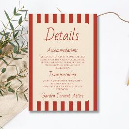 Cartão De Informações Detalhes de Casamento Retro Minimalista com Listra