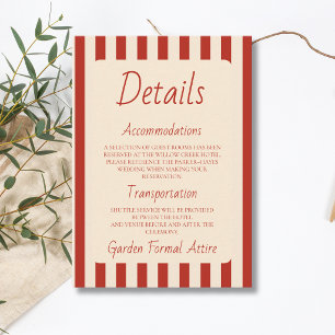 Cartão De Informações Detalhes de Casamento Retro Minimalista com Listra