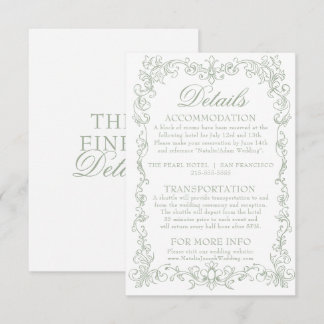 Cartão De Informações Detalhes de Casamento Retro Vintage Sage Verde Old