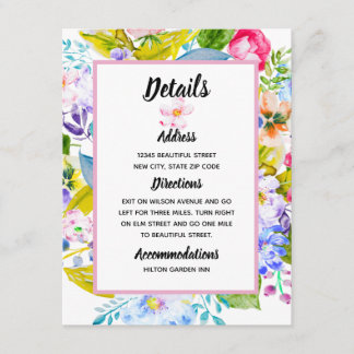 Cartão De Informações Detalhes de Casamento Romântico com Flores Rosa Pa