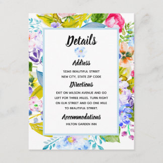 Cartão De Informações Detalhes de Casamento Romântico Floral Azul Suave