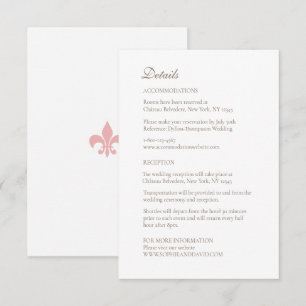 Cartão De Informações Detalhes de Casamento Rosa Fleur de Lis da Regênci