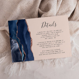 Cartão De Informações Detalhes de Casamento Rosa Ouro Azul Naval Bege