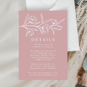Cartão De Informações Detalhes de Casamento Rosa Po dusty Floral Esboçad