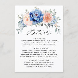 Cartão De Informações Detalhes de Casamento Rosa Poeira Azul Escuro