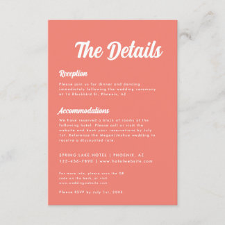 Cartão De Informações Detalhes de Casamento Rosa Rosa-Rosa-Coral com Scr