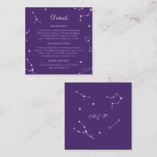 Cartão De Informações Detalhes de Casamento Roxo Constelação Elegante