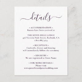 Cartão De Informações Detalhes de Casamento Roxo em Letra Elegante