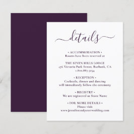Cartão De Informações Detalhes de Casamento Roxo em Letra Elegante