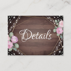 Cartão De Informações Detalhes de Casamento Rústico em Madeira e Floral