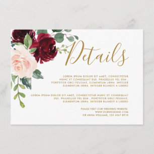 Cartão De Informações Detalhes de Casamento Rústico Floral Vermelho Borg