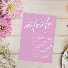 Cartão De Informações Detalhes de casamento simples e minimalista rosa