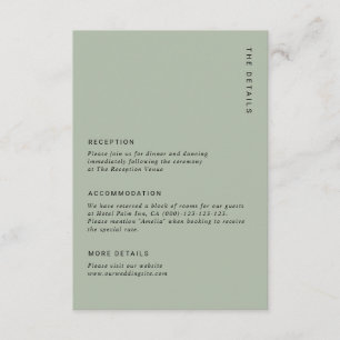 Cartão De Informações Detalhes de Casamento Simples em Verde Sage Modern