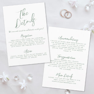 Cartão De Informações Detalhes de Casamento Simples Manuscritos Verde Ca