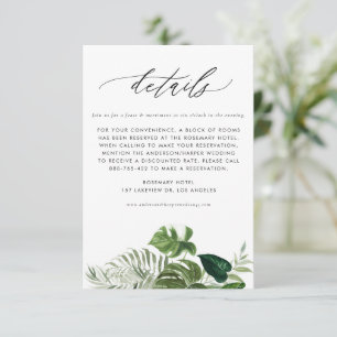 Cartão De Informações Detalhes de Casamento Tropical Monstera Aquarela