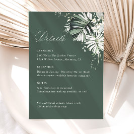 Cartão De Informações Detalhes de Casamento Tropical Sage Green Monstera