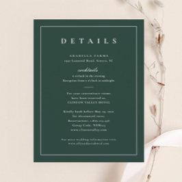 Cartão De Informações Detalhes de Casamento Verde Clássico Elegante