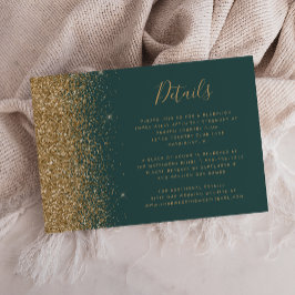 Cartão De Informações Detalhes de Casamento Verde Escuro Brilho Dourado