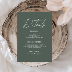 Cartão De Informações Detalhes de Casamento Verde Escuro Minimalista