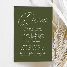 Cartão De Informações Detalhes de Casamento Verde Oliva Elegante Moderno