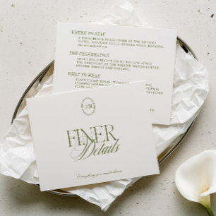 Cartão De Informações Detalhes de Casamento Verde Oliva Minimalista Mode