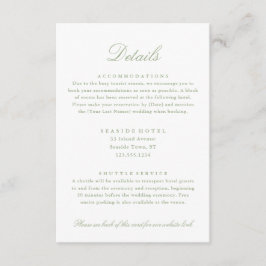 Cartão De Informações Detalhes de Casamento Verde Sage Elegante Info do 