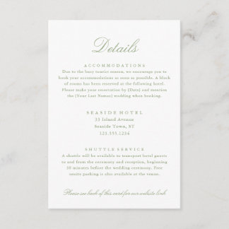 Cartão De Informações Detalhes de Casamento Verde Sage Elegante Info do