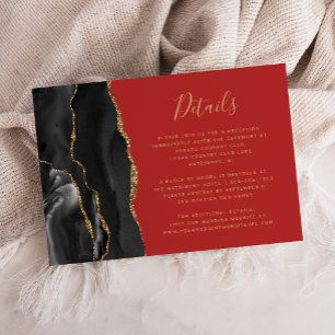 Cartão De Informações Detalhes de Casamento Vermelho Ágata Ouro Preto Mo