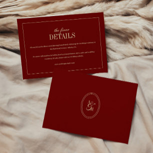 Cartão De Informações Detalhes de Casamento Vinho Tinto Monograma Clássi