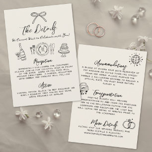 Cartão De Informações Detalhes de Casamento Vintage Caprichosos Desenhad