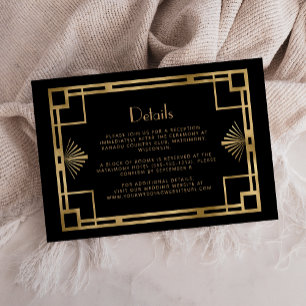 Cartão De Informações Detalhes de Casamento Vintage Deco Preto Dourado d