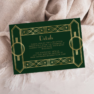 Cartão De Informações Detalhes de Casamento Vintage Deco Verde Dourado