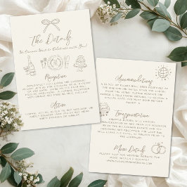 Cartão De Informações Detalhes de Casamento Vintage Desenhados à Mão