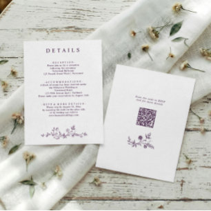 Cartão De Informações Detalhes de Casamento Vintage Floral Roxo Escuro F