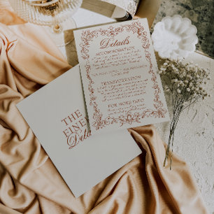 Cartão De Informações Detalhes de Casamento Vintage Laranja Queimada Old