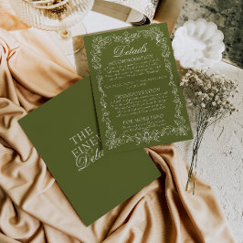 Cartão De Informações Detalhes de casamento Vintage Olive Green Old Mone
