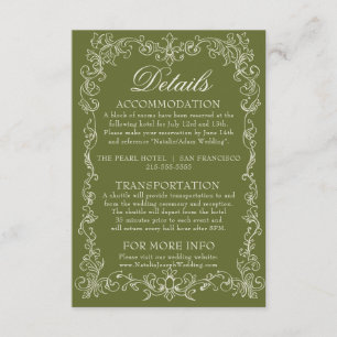 Cartão De Informações Detalhes de casamento Vintage Olive Green Old Mone