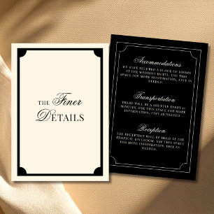 Cartão De Informações Detalhes de Casamento Vintage Preto e Marfim de Di
