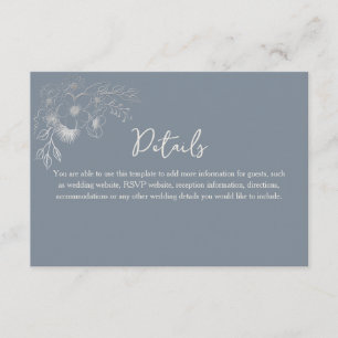 Cartão De Informações Detalhes de Casamento Vintage Wildflower Azul Poei