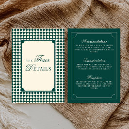 Cartão De Informações Detalhes de Casamento Xadrez Esmeralda Marfim Dinh